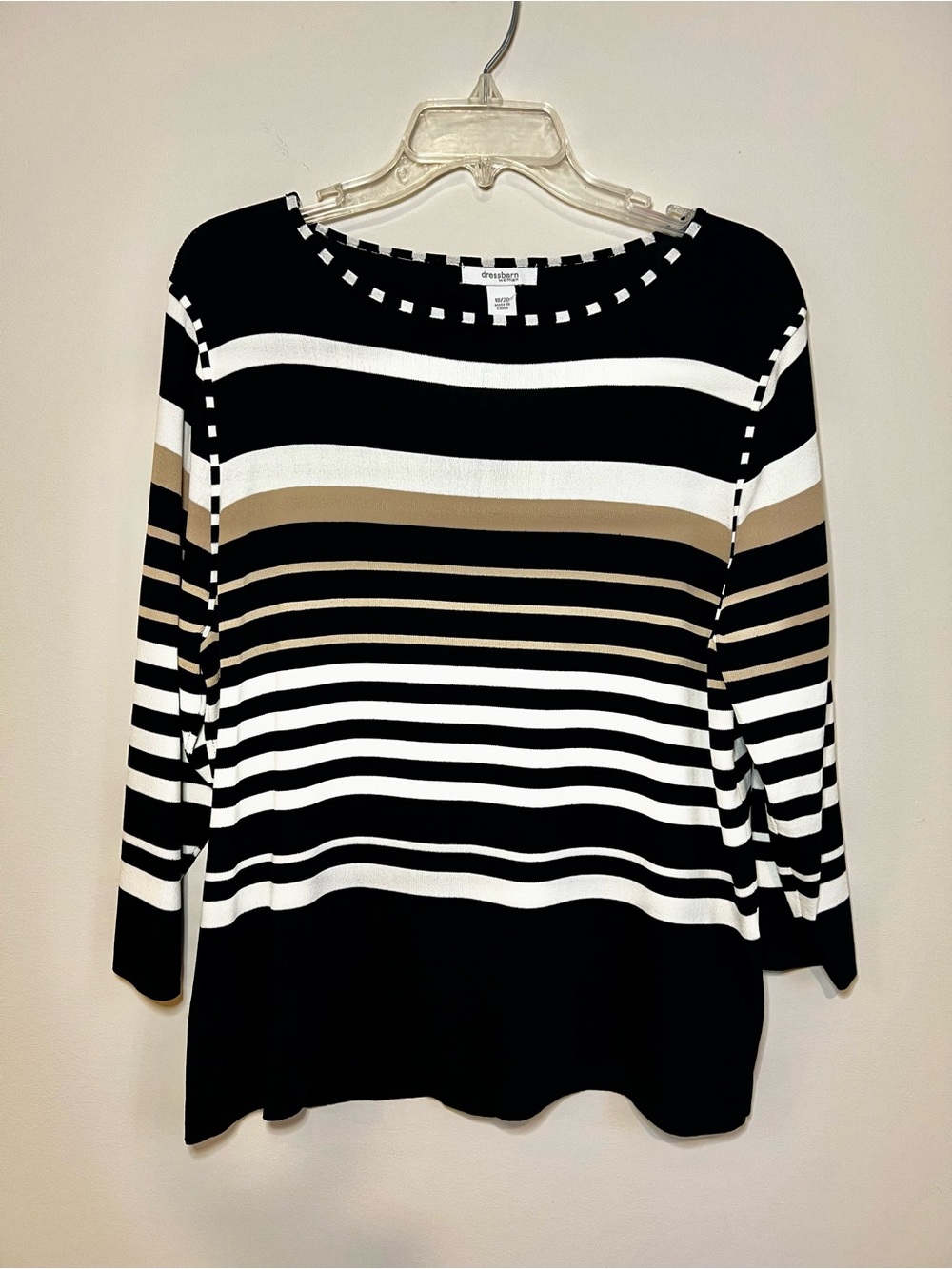 NWT dressbarn Black, White & Tan Striped Long-Sleeve Sweater Size 18/20